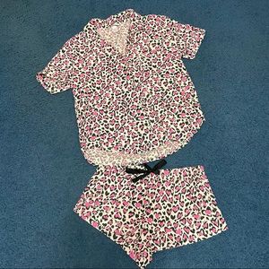 Victoria Secret Dreamer Flannel Leopard Hearts PJ Shorts Set